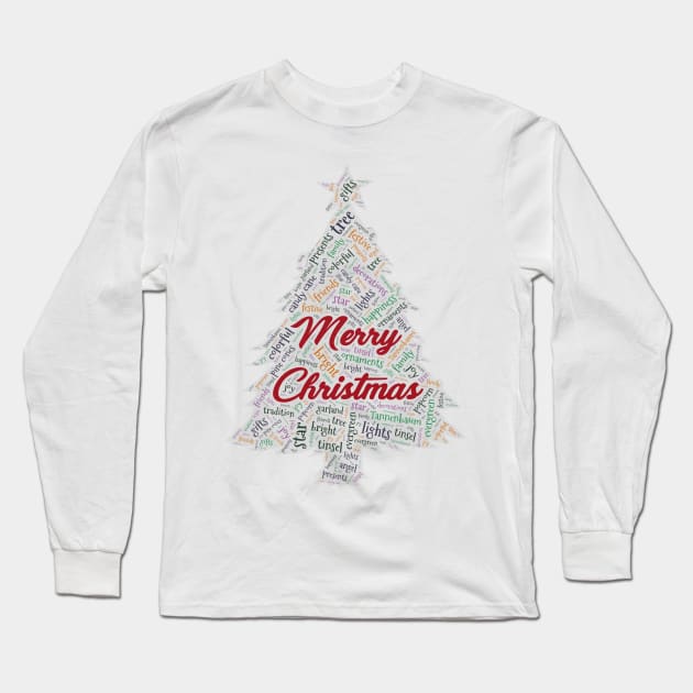 Christmas Tree Wordcloud for Lighter Backgrounds Long Sleeve T-Shirt by WYL - Words You Love